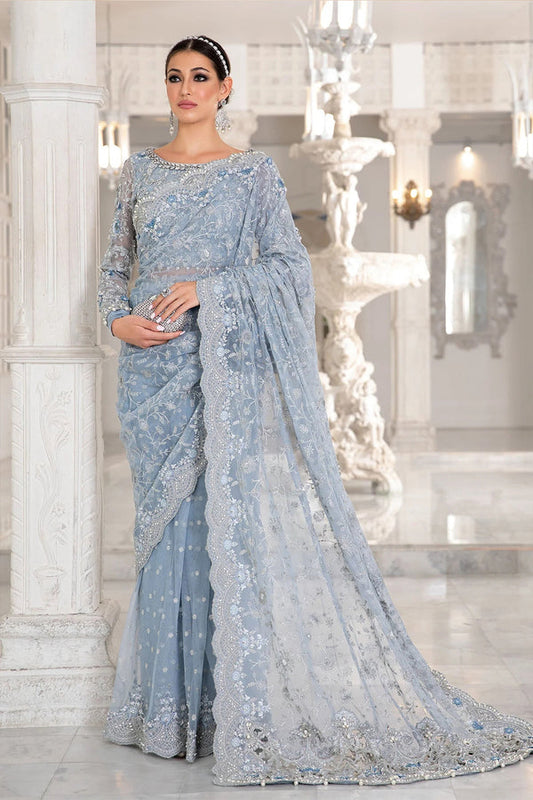 Maria B - Couture Ice Blue Saree